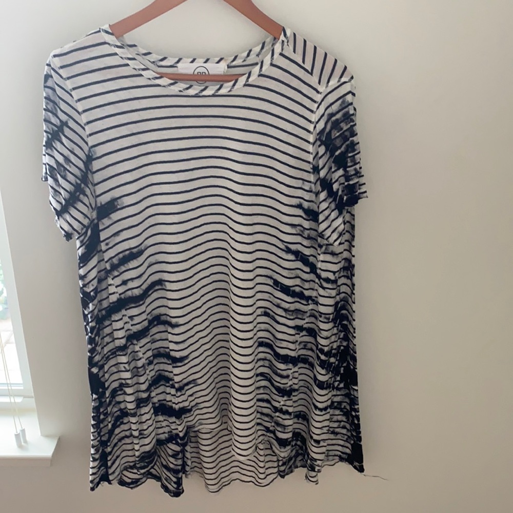 Anthropologie Black and White Striped Short Sleeve Tee - Picture 2 of 4